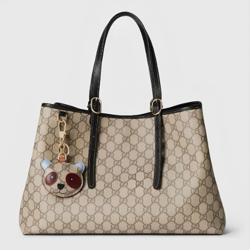 Gucci GG Emblem Large Tote Bag Beige & Dark Brown