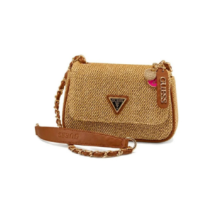 Guess Raffia Mini Flap Crossbody Bag Tan Cognac