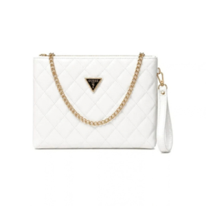 Guess Quilted Puffer Chain Clutch Bag White