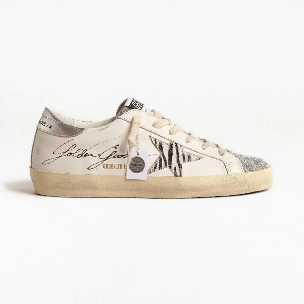 Golden Goose Women's Super-Star LTD in Gray Suede with Laminated Star & Swarovski Crystal Tongue