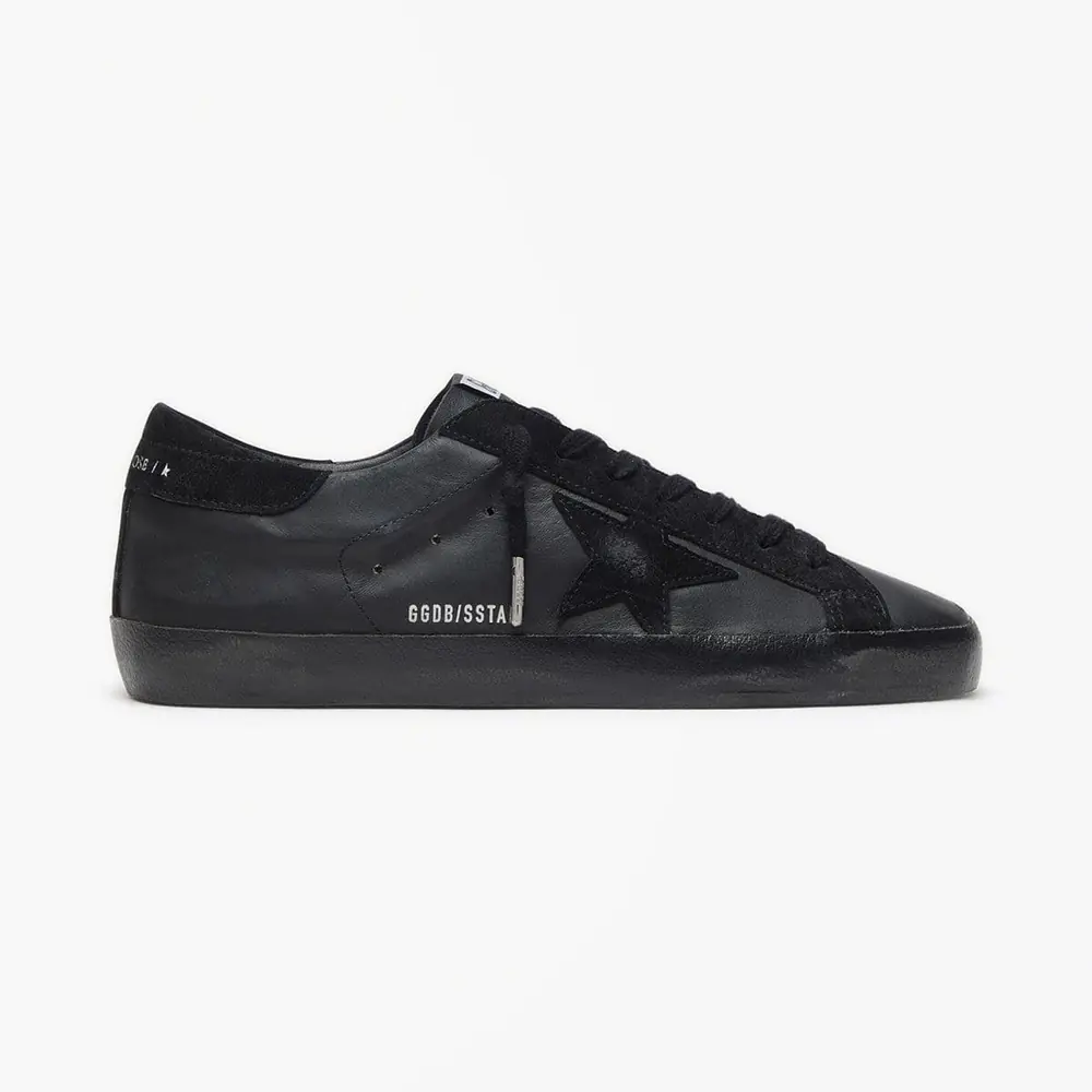 Golden Goose Men's Super-Star in Black Nappa with Suede Details & Black Foxing