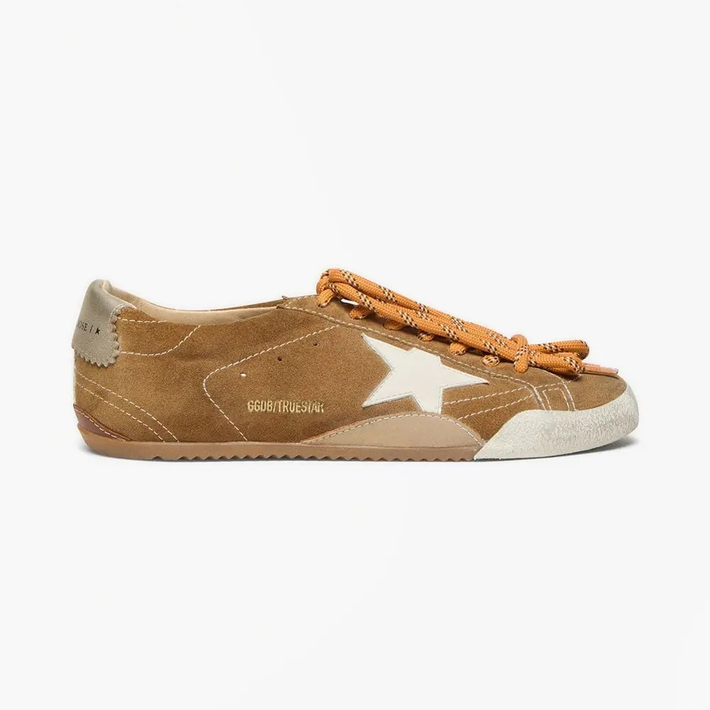 Golden Goose True-Star in Tobacco Suede with White Star & Platinum Heel Tab