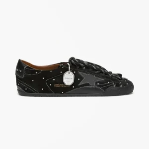 Golden Goose Women's True-Star in Black Suede with Swarovski Crystals & Black Leather Star