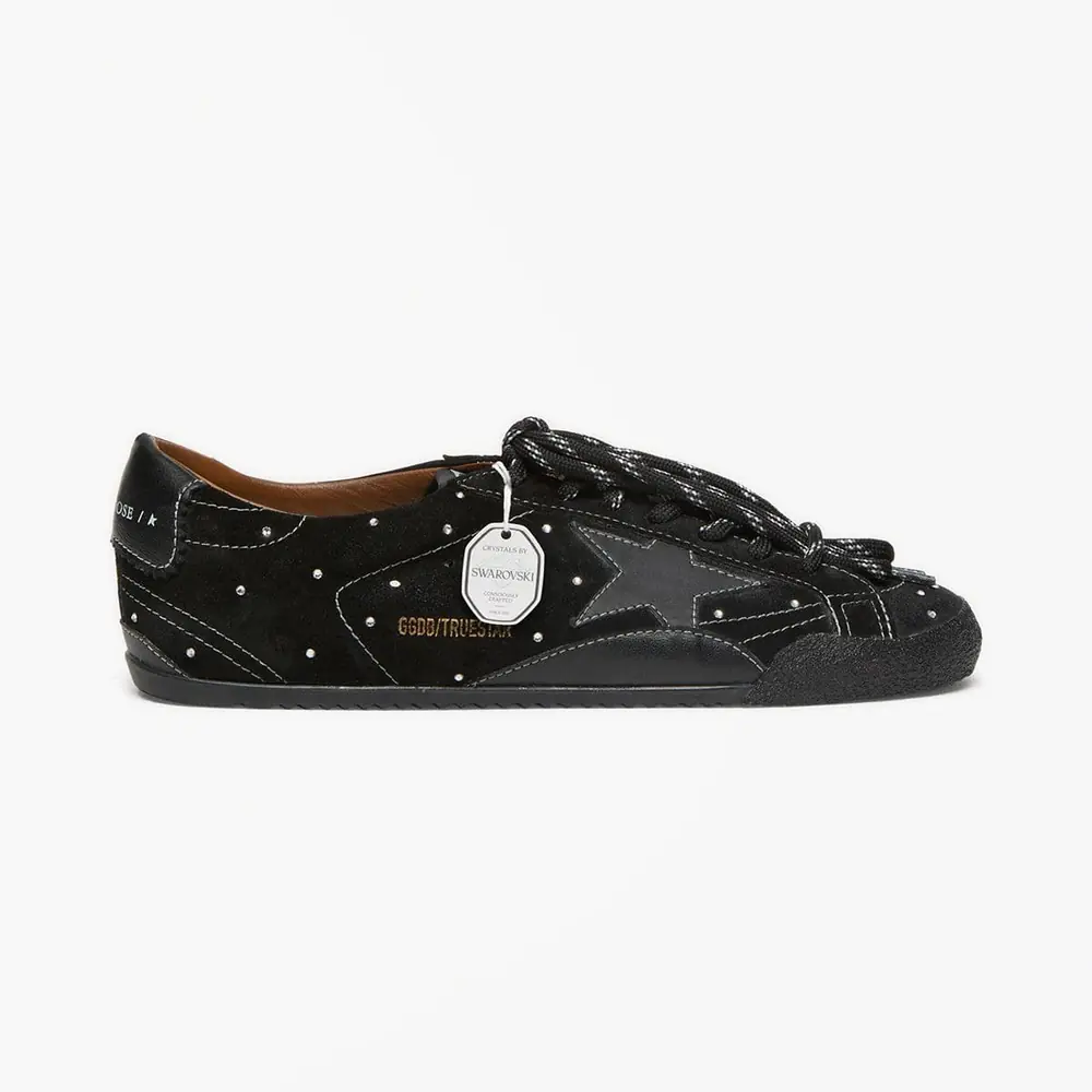 Golden Goose Women's True-Star in Black Suede with Swarovski Crystals & Black Leather Star