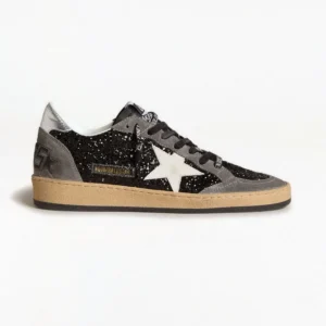 Golden Goose Ball Star in Black Glitter with White Leather Star & Metallic Heel Tab