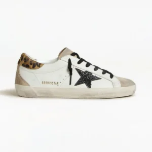 Golden Goose Super-Star with Black Glitter Star & Leopard-Print Heel Tab