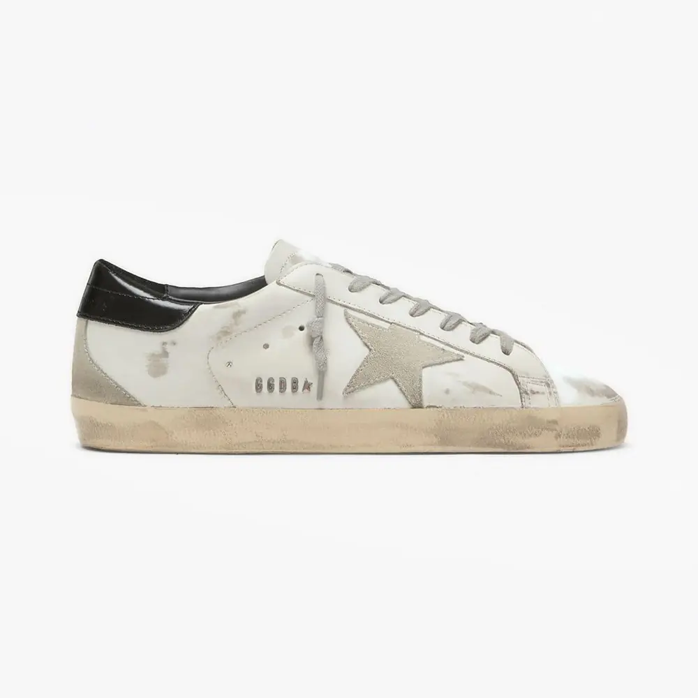 Golden Goose Men's Super-Star in White Leather with Ice-Gray Suede Star & Black Heel Tab