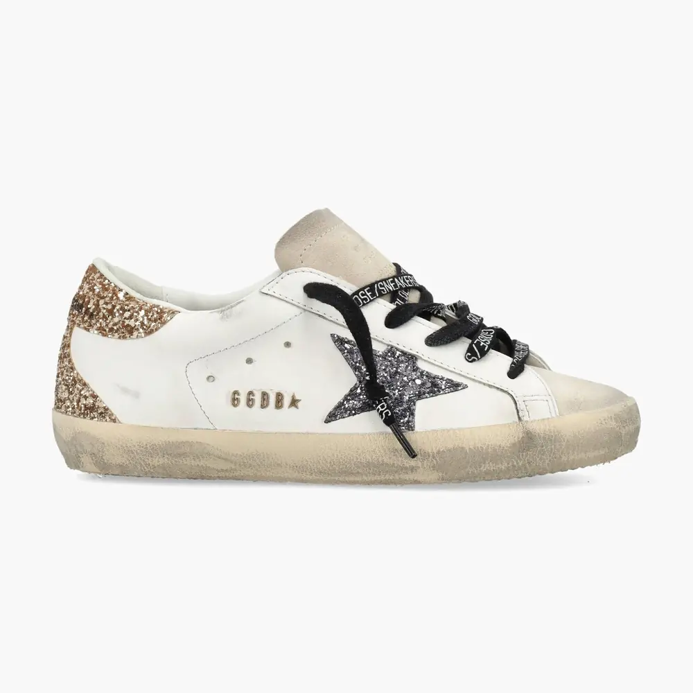 Golden Goose Super-Star with Silver Glitter Star & Gold Glitter Heel Tab