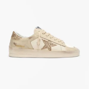 Golden Goose Stardan in Ecru Nappa Leather with Gold Glitter