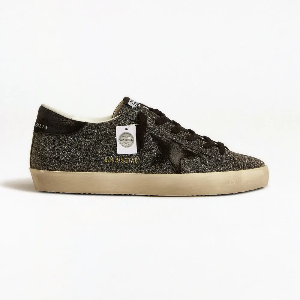 Golden Goose Women's Super-Star in Black Swarovski Crystals with Black Suede Star