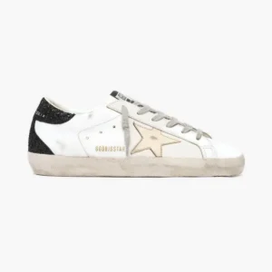 Golden Goose Super-Star with Gold Star & Black Glitter