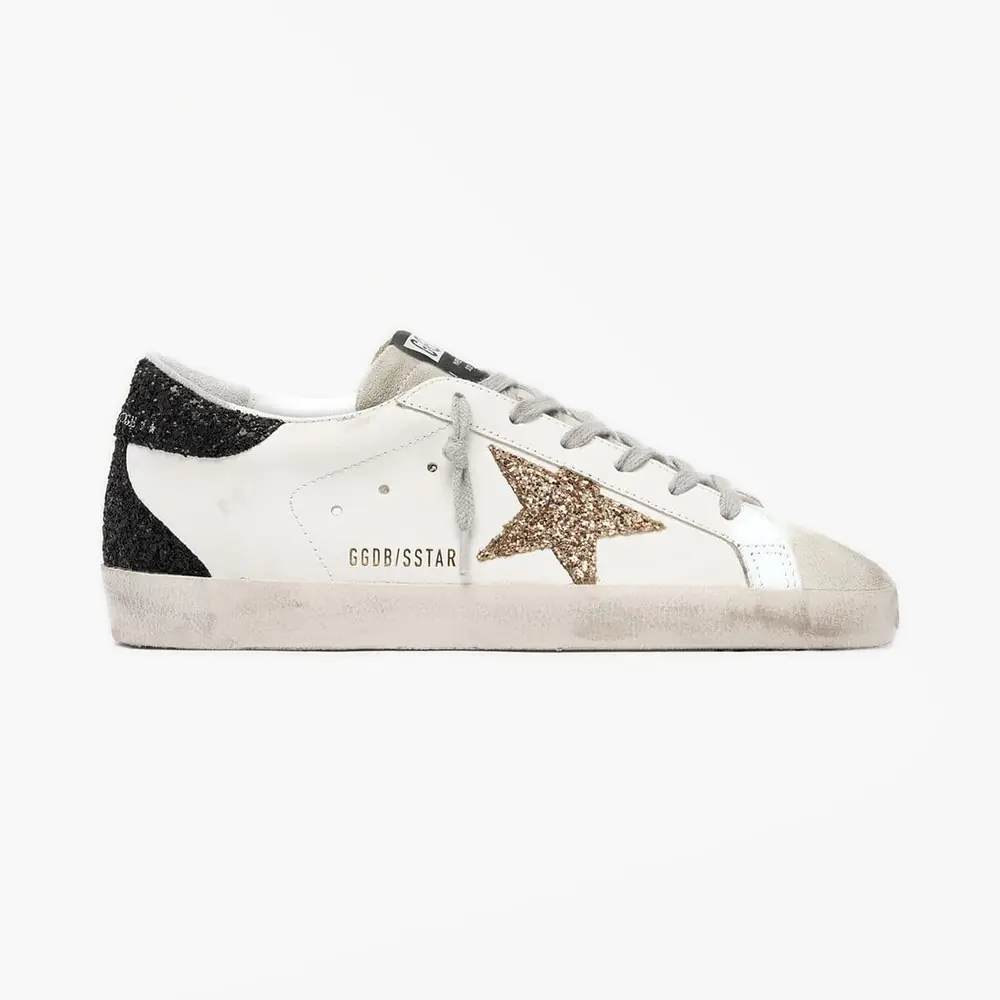 Golden Goose Women's Super-Star with Gold Star & Black Glitter Heel Tab