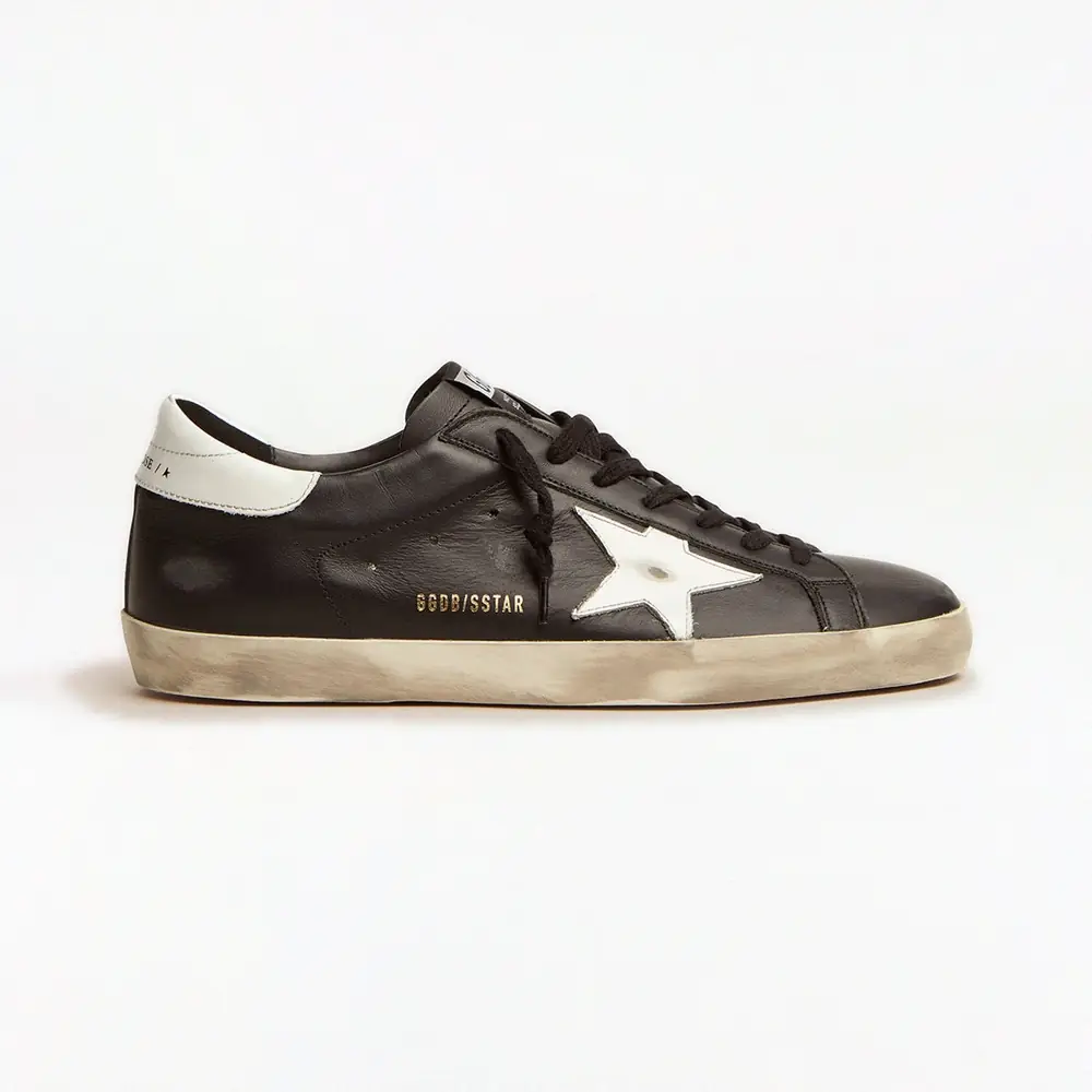 Golden Goose Men's Super-Star in Black Leather with White Star & Heel Tab