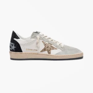 Golden Goose Women's Ball Star in Nappa & Suede with Glitter Star & Black Heel Tab