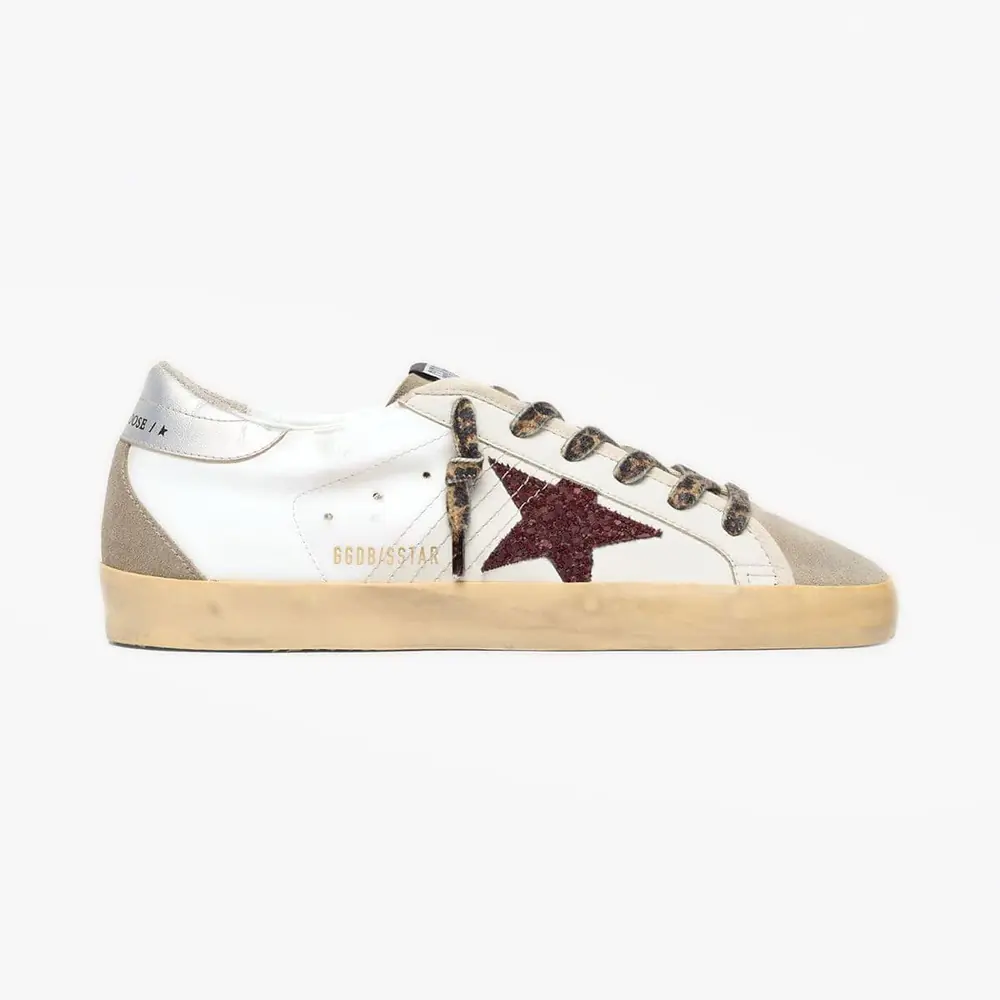 Golden Goose Super-Star with Burgundy Glitter Star & Silver Heel Tab