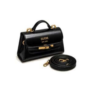 Guess Mini Top Handle Flap Bag Black Glossy