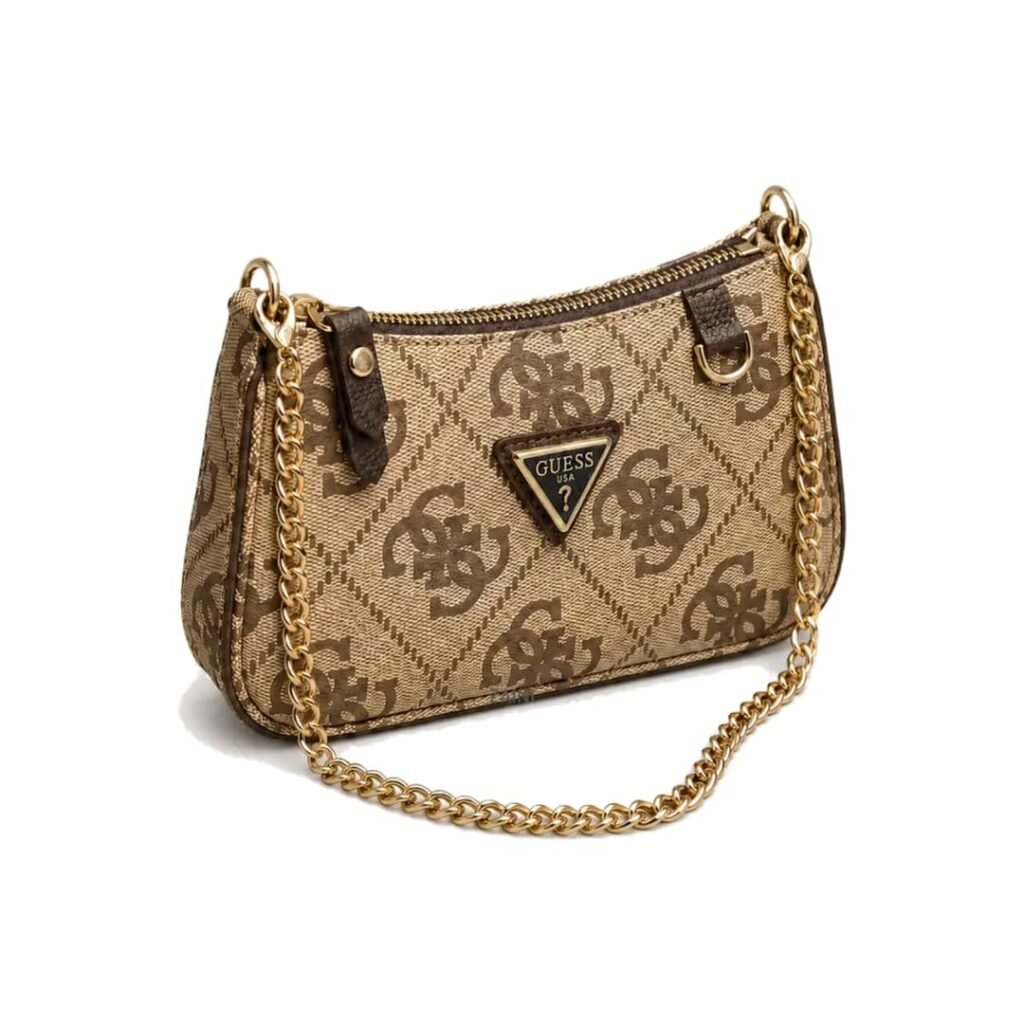Guess 4G Logo Chain Baguette Bag Beige Brown
