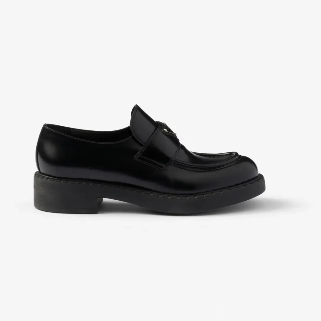 Prada Chocolate Brushed Leather Loafers – Black